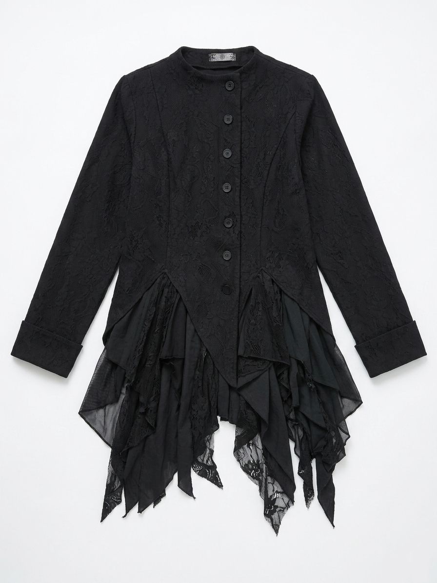 Asymmetrical Embroidred Goth Distressed Top