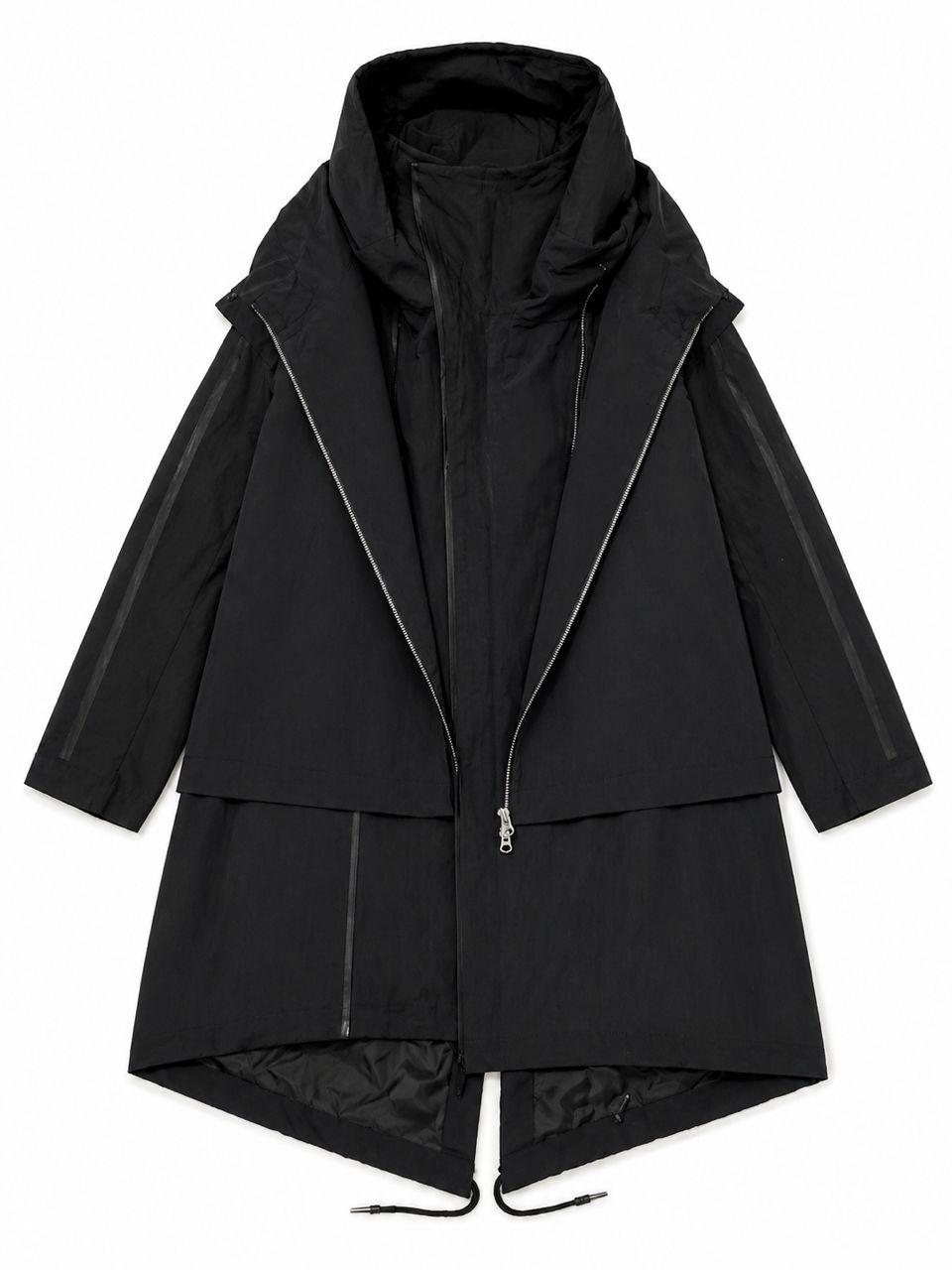 Long Drop Black Parka