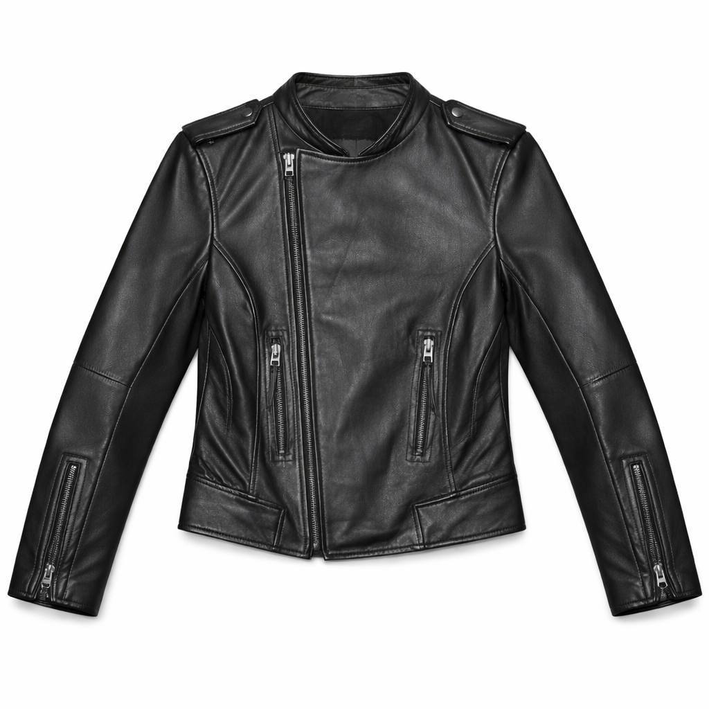 Vintage Lambskin Leather Asymmetrical Zipper Biker Jacket