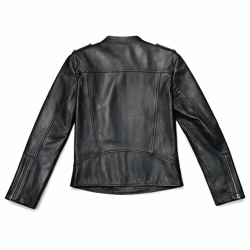 Vintage Lambskin Leather Asymmetrical Zipper Biker Jacket